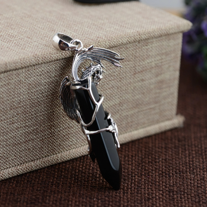 Black Natural Stone of Style Phoenix / Pendant / Jewelry of Sterling Silver