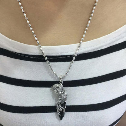 Black Natural Stone of Style Phoenix / Pendant / Jewelry of Sterling Silver