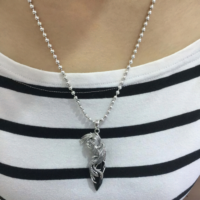 Black Natural Stone of Style Phoenix / Pendant / Jewelry of Sterling Silver