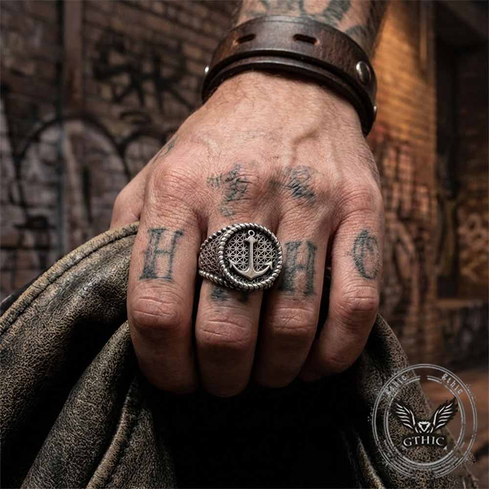 Nordic Anchor Woven Stainless Steel Punk Ring