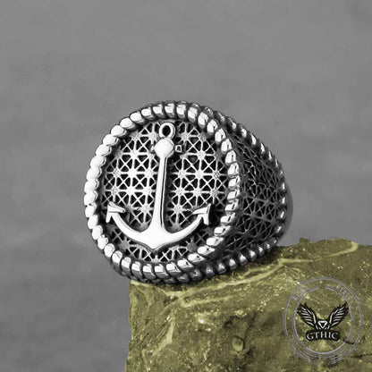 Nordic Anchor Woven Stainless Steel Punk Ring
