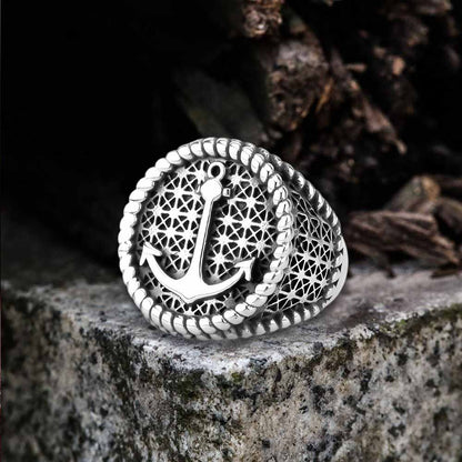 Nordic Anchor Woven Stainless Steel Punk Ring