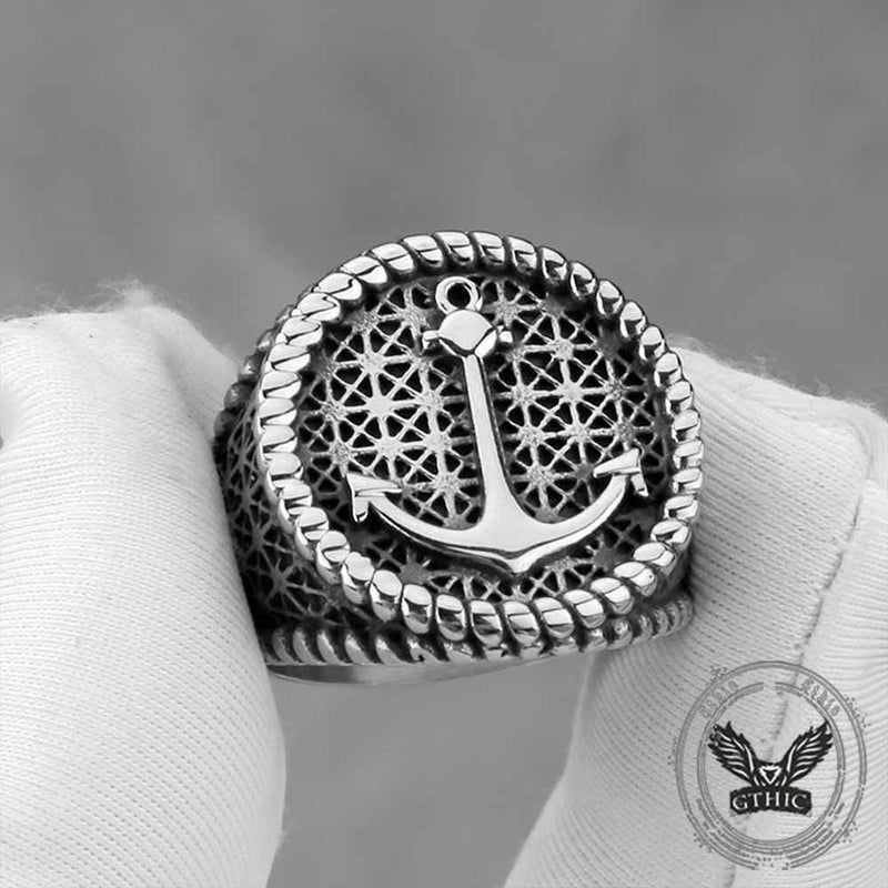 Nordic Anchor Woven Stainless Steel Punk Ring