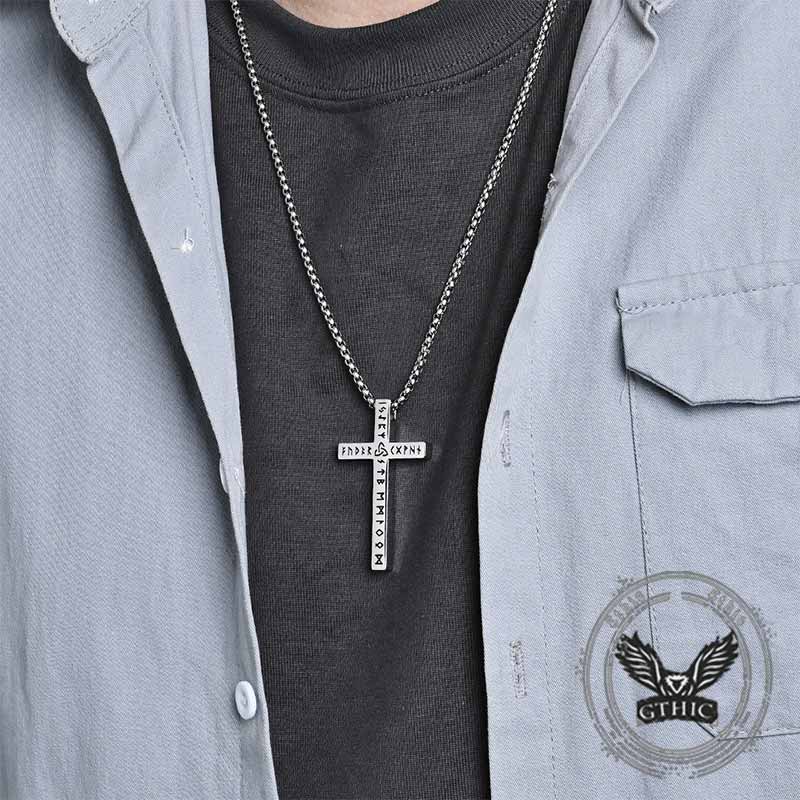 Nordic Celtic Knot Rune Stainless Steel Cross Pendant
