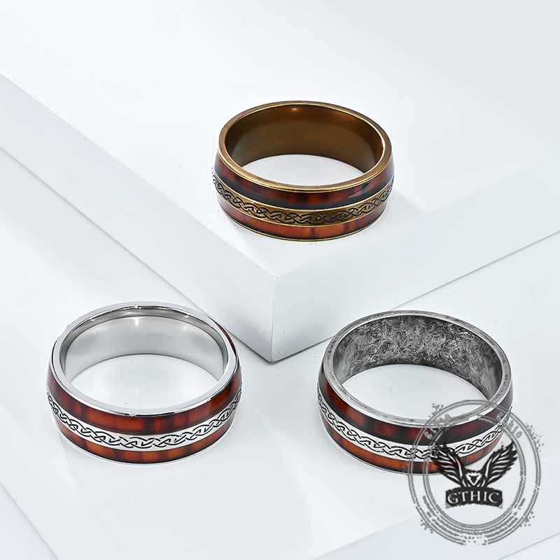 Nordic Celtic Knot Wood Grain Stainless Steel Ring