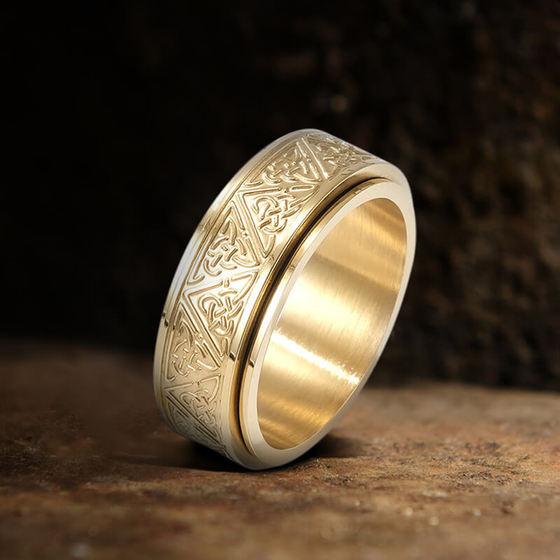 Nordic Celtic Triangle Knot Stainless Steel Spinner Ring
