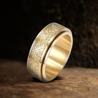 Nordic Celtic Triangle Knot Stainless Steel Spinner Ring