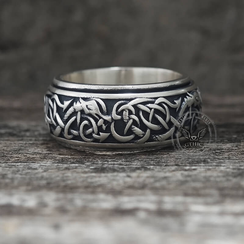 Nordic Dragon Sterling Silver Viking Spinner Ring