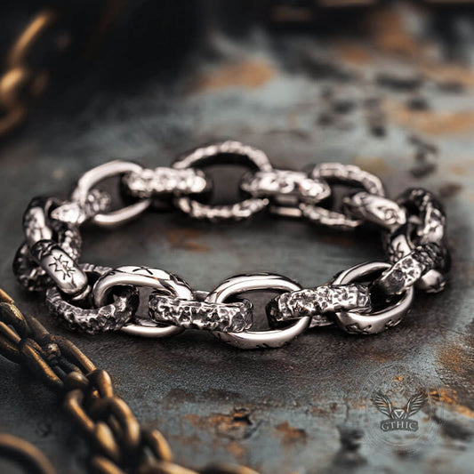 Nordic Hammered Rune Stainless Steel Viking Bracelet