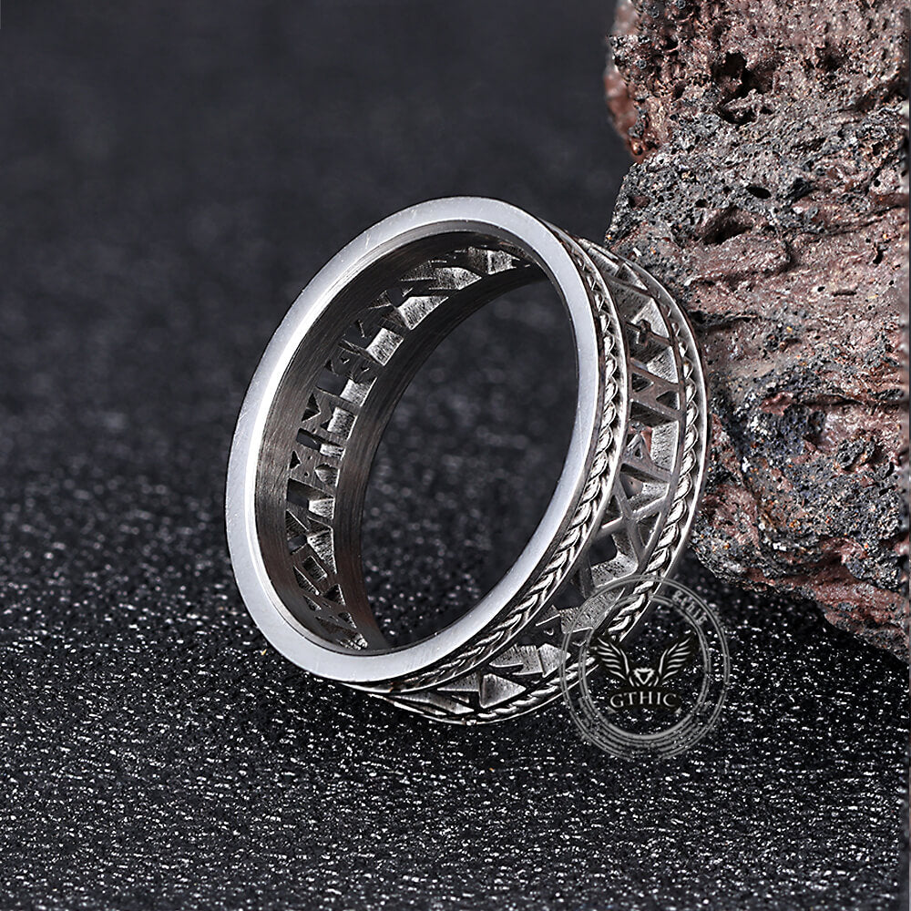 Nordic Openwork Viking Runes Stainless Steel Ring