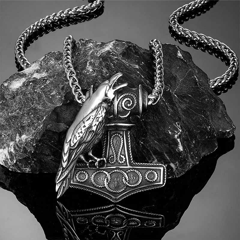 Nordic Thor's Hammer Raven Stainless Steel Pendant