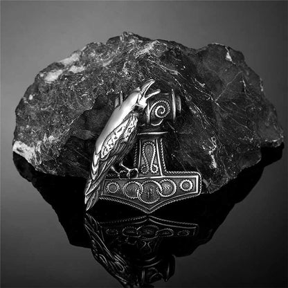 Nordic Thor's Hammer Raven Stainless Steel Pendant