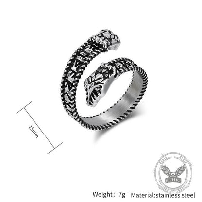 Nordic Two-headed Snake Stainless Steel Viking Open Ring