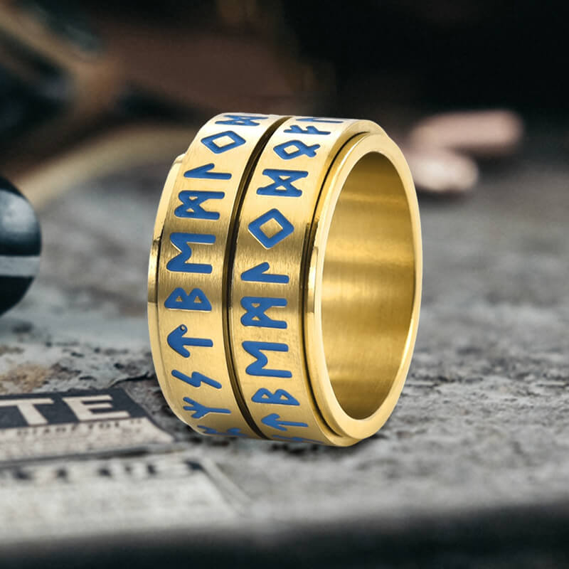 Nordic Viking Rune Luminous Stainless Steel Spinner Ring
