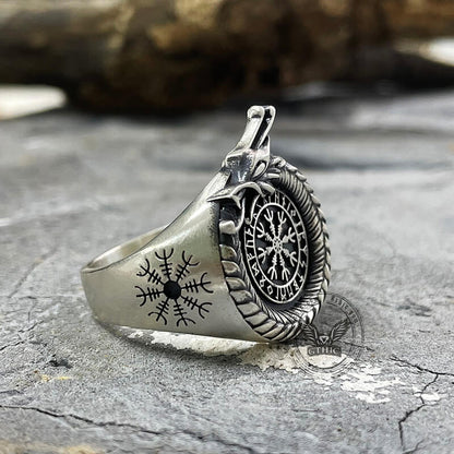 Norse Dragon Helm of Awe Sterling Silver Viking Ring