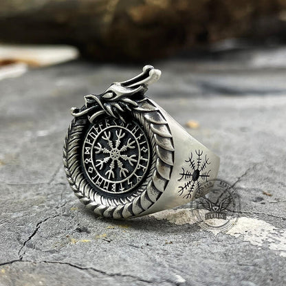 Norse Dragon Helm of Awe Sterling Silver Viking Ring