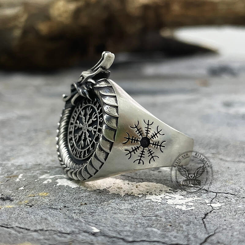 Norse Dragon Helm of Awe Sterling Silver Viking Ring