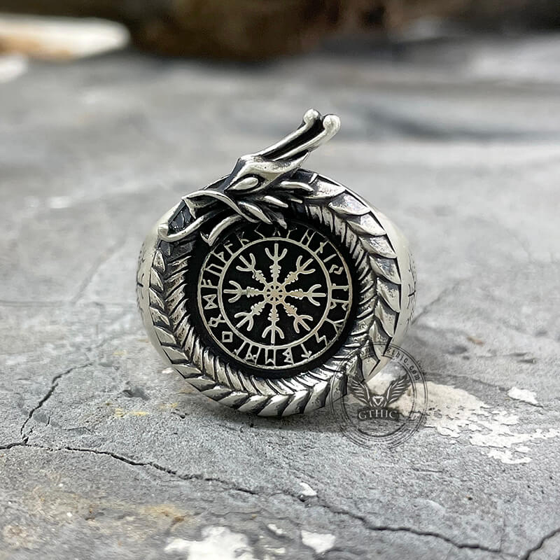 Norse Dragon Helm of Awe Sterling Silver Viking Ring