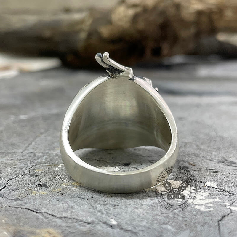 Norse Dragon Helm of Awe Sterling Silver Viking Ring