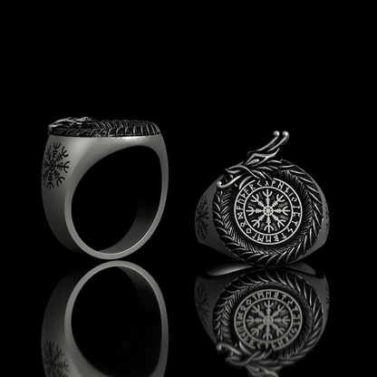 Norse Dragon Helm of Awe Sterling Silver Viking Ring
