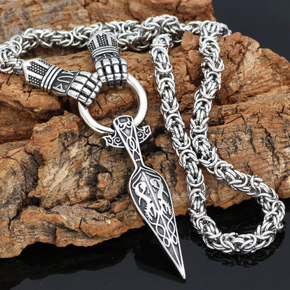 Norse Mjolnir Rune Sword Stainless Steel Viking Pendant