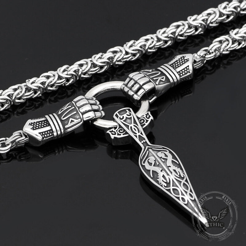 Norse Mjolnir Rune Sword Stainless Steel Viking Pendant