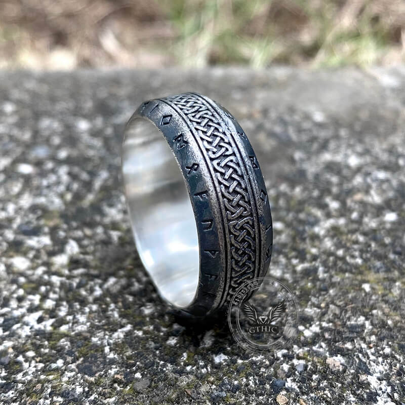 Norse Runes Celtic Knot Sterling Silver Viking Ring