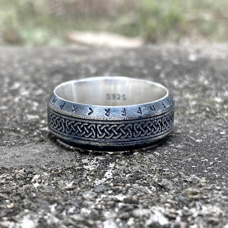 Norse Runes Celtic Knot Sterling Silver Viking Ring