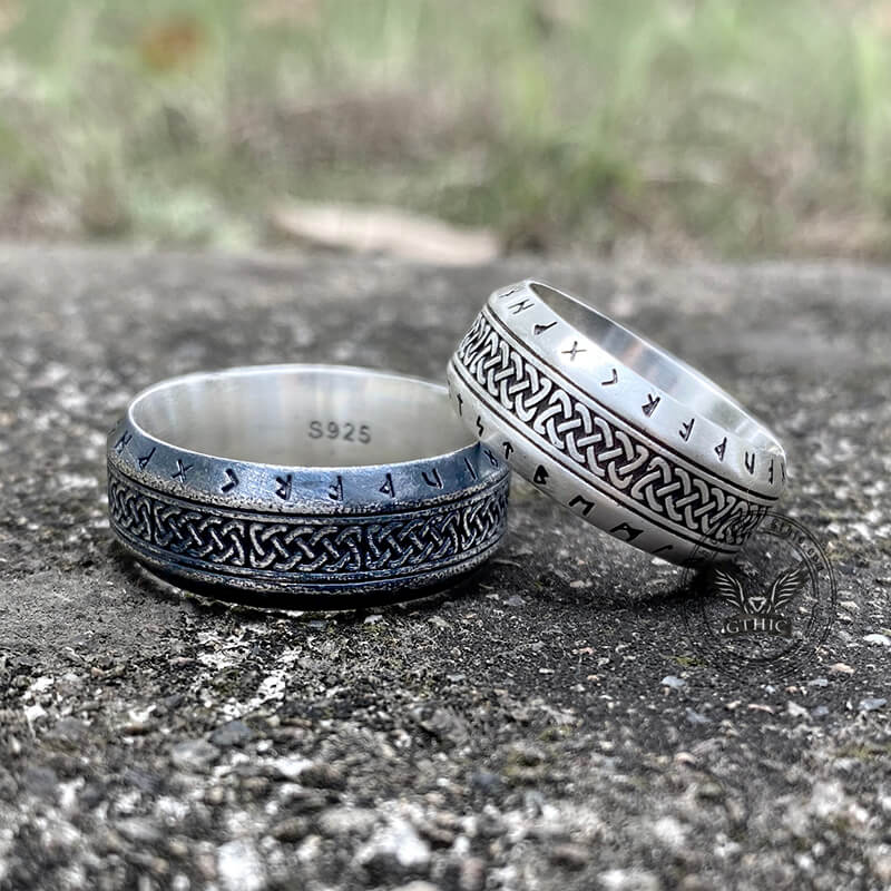 Norse Runes Celtic Knot Sterling Silver Viking Ring