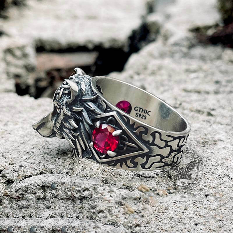 Norse Wolf Zircon Sterling Silver Viking Ring