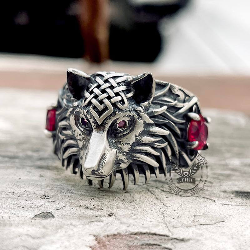 Norse Wolf Zircon Sterling Silver Viking Ring