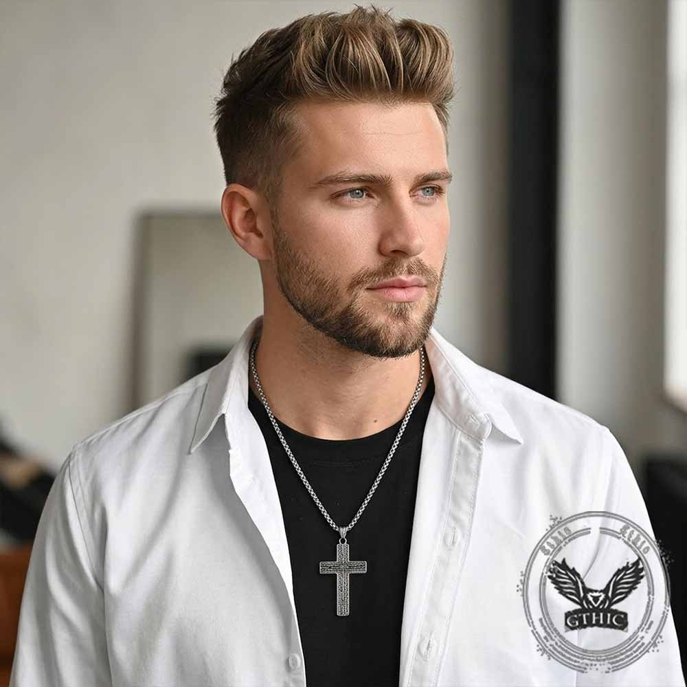 Octagonal Star Pattern Stainless Steel Cross Pendant