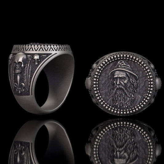 Odin Skull Feather Gothic Sterling Silver Ring