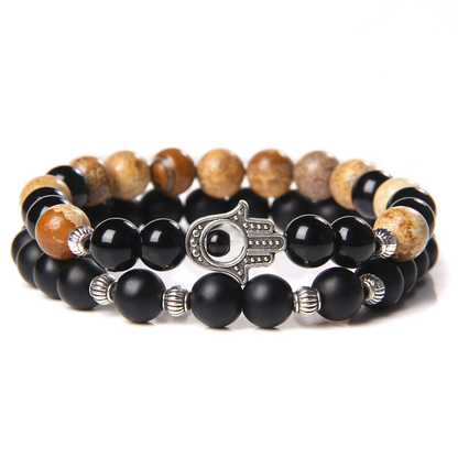 Onyx Stone Bracelet for and / Stylish Bangle of Beaded