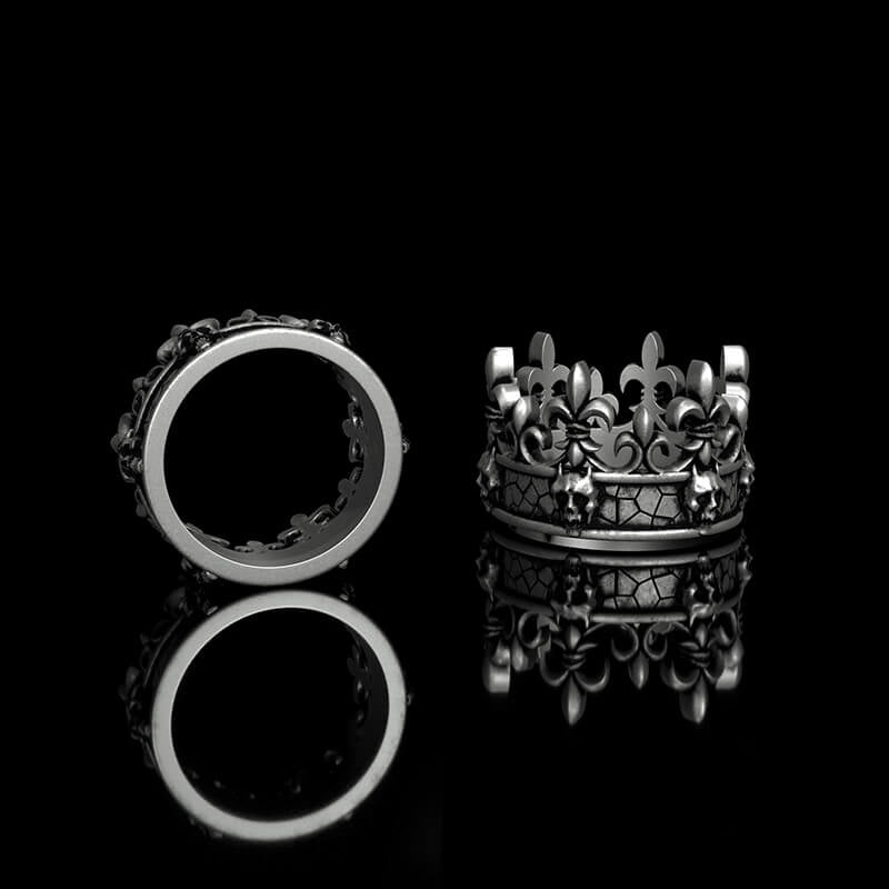 Ornate Crown Sterling Silver Skull Ring
