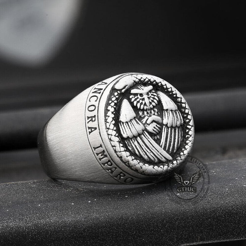 Owl and Ouroboros Stainless Steel Ring