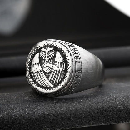 Owl and Ouroboros Stainless Steel Ring