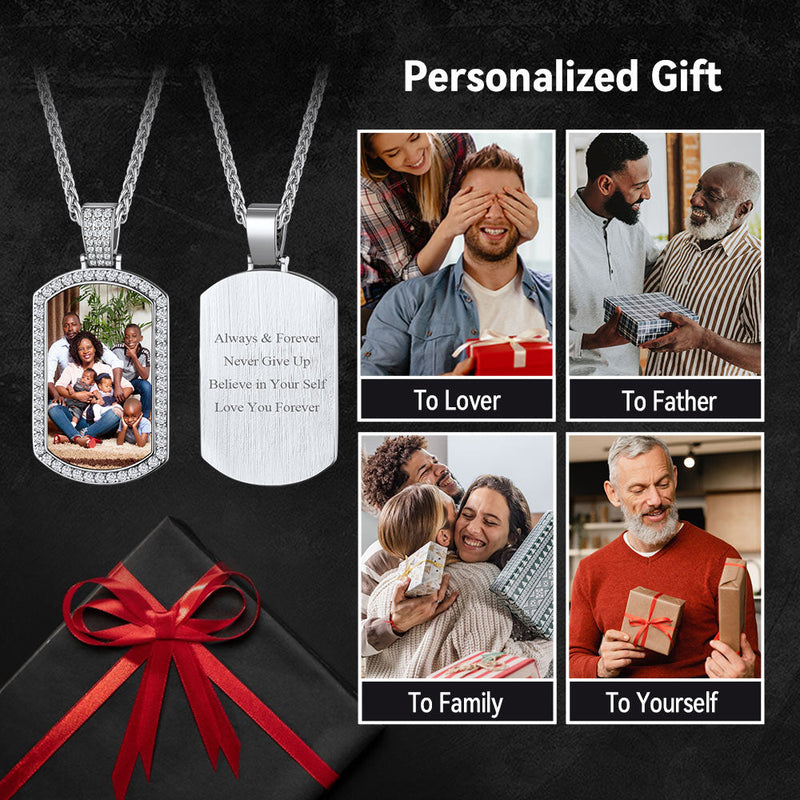 Customized Zirconia Picture Dog Tag Necklace Memorial Gift for