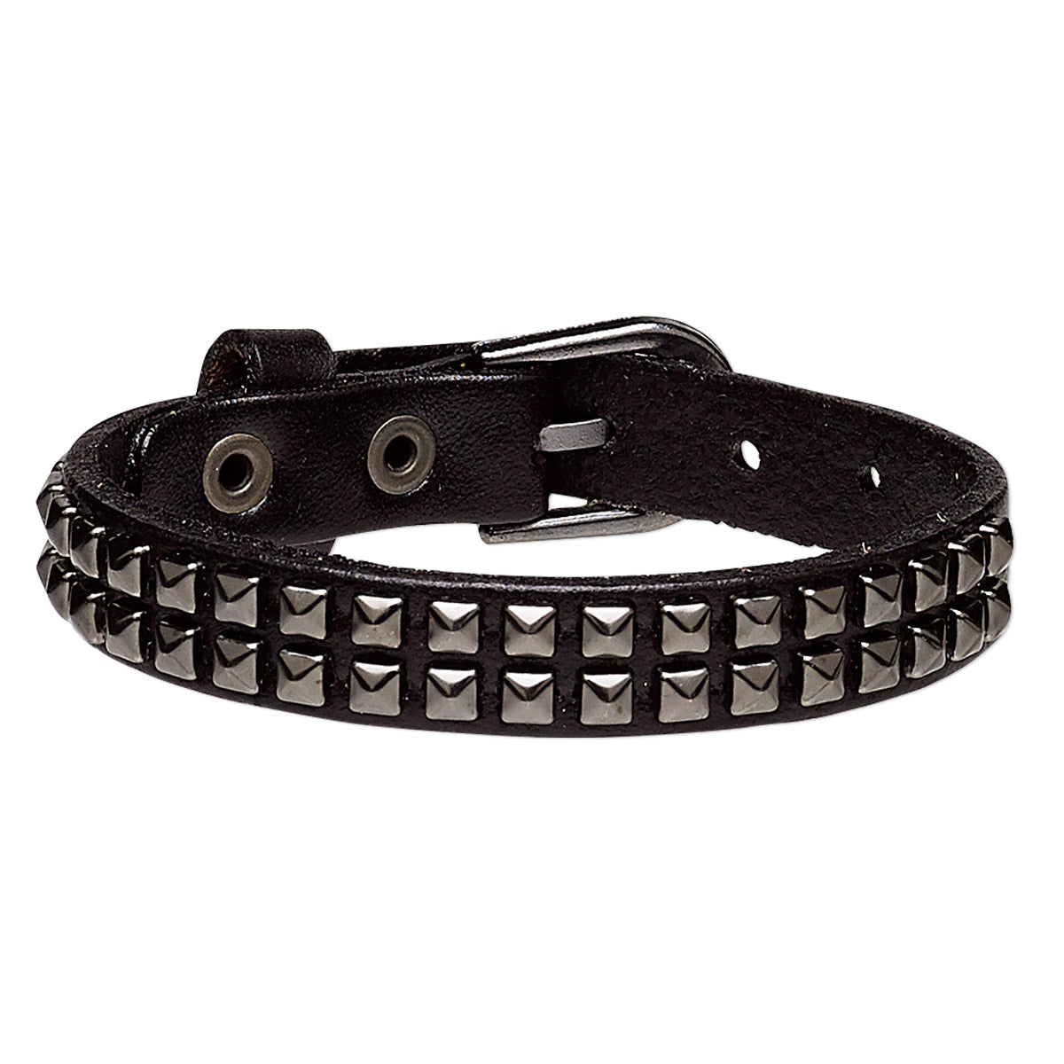 Black Gothic/punk Leather Bracelet With Double Row of Studded Gunmetal Squares