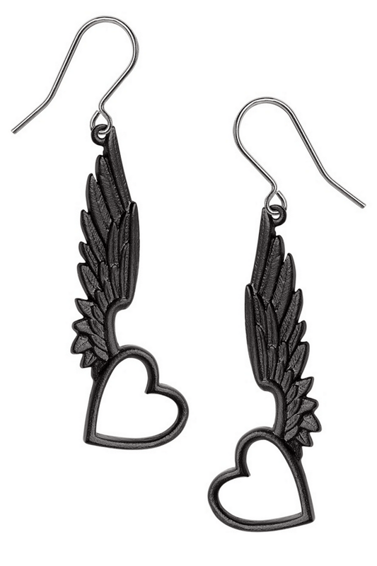 Passio Wings of Love Heart Drop Earrings With Gothic Design