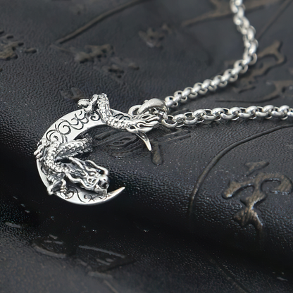 Pendant Dragon on Moon With S925 Sterling Silver / Jewelry for and