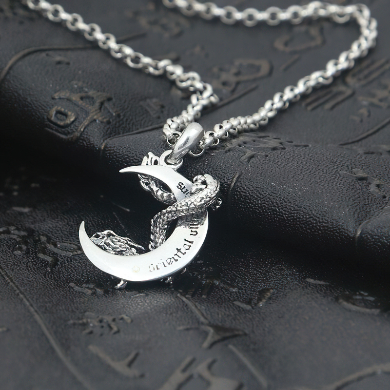 Pendant Dragon on Moon With S925 Sterling Silver / Jewelry for and