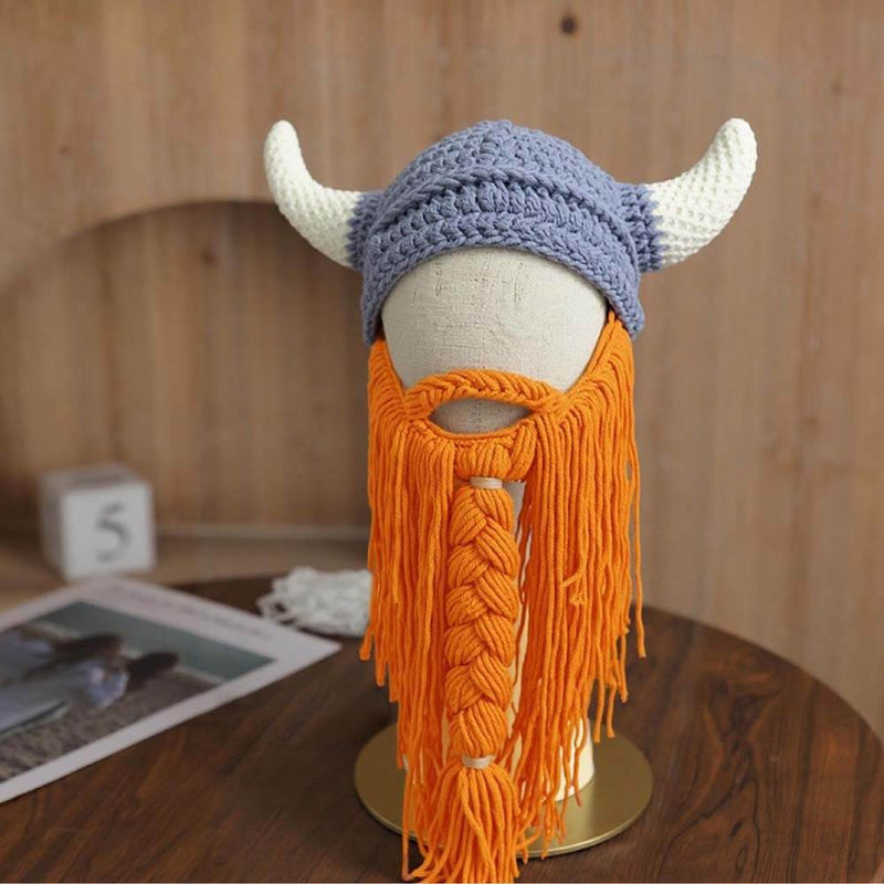 Personalized Christmas Viking Hand-knitted Beard Horned Hat