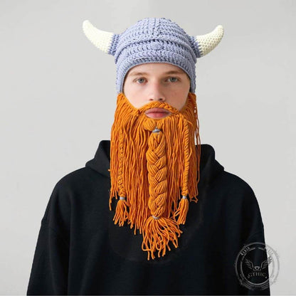 Personalized Christmas Viking Hand-knitted Beard Horned Hat
