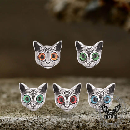 Personalized Gem Three-eyed Cat Stainless Steel Ring