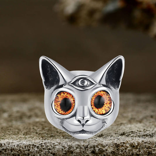 Personalized Gem Three-eyed Cat Stainless Steel Ring