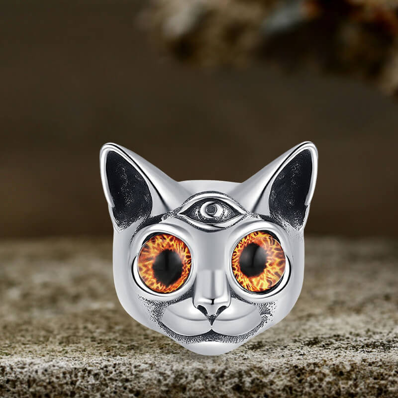 Personalized Gem Three-eyed Cat Stainless Steel Ring