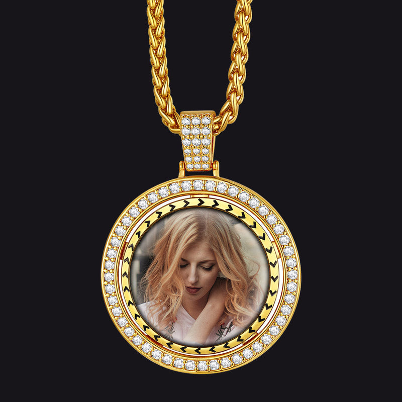 Custom Gold Zirconia Spinner Picture Necklace Pendant for