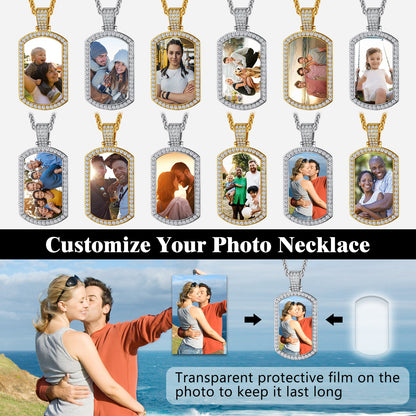 Customized Zirconia Picture Dog Tag Necklace Memorial Gift for