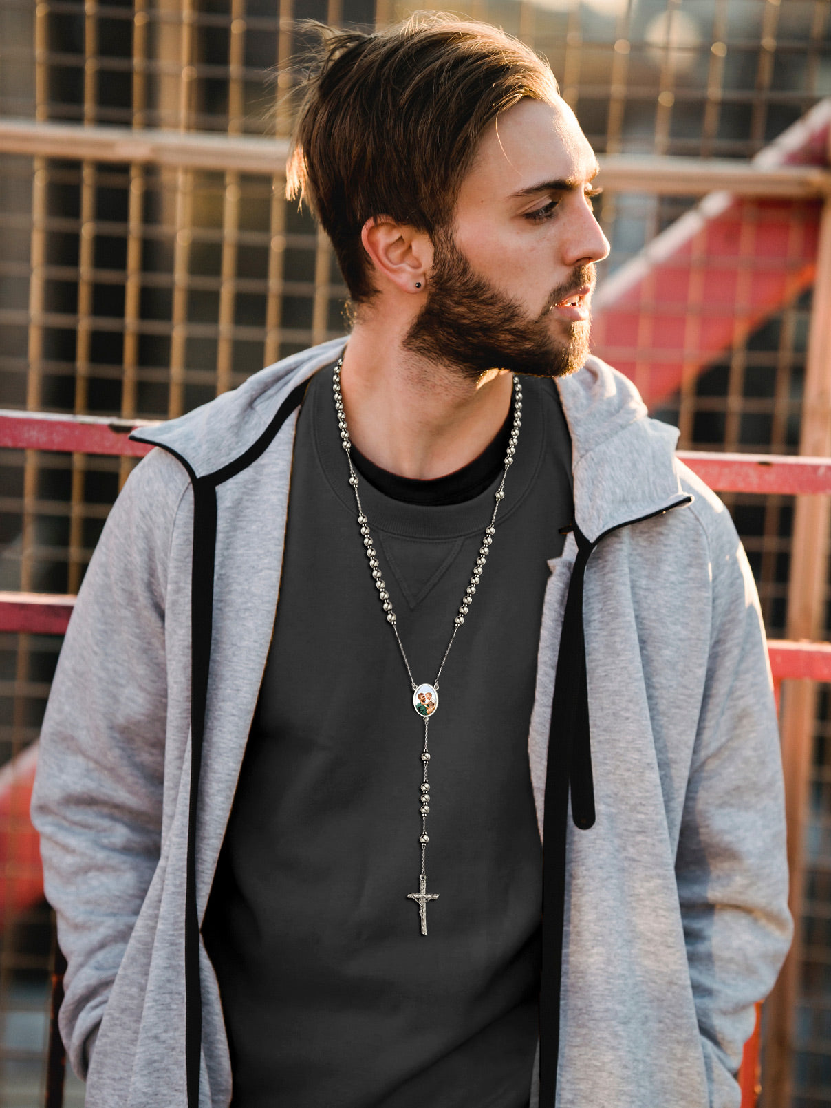 Customized Rosary Beads Cross Necklace With Picture for
